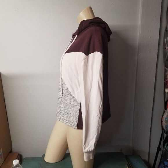 Cotton poly blend block color tie pullover hoodie sweatshirt color way brown gra - Picture 2 of 6